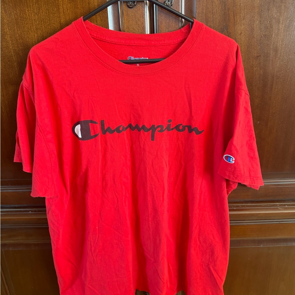 Champion Red Short Sleeve Logo Tee